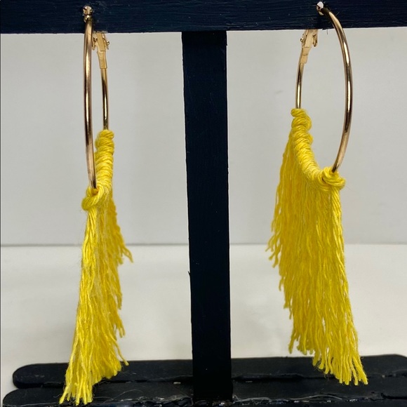 Handmade Gold Hoop Earrings Macrame Yellow NWT - Picture 3 of 3
